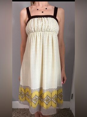 MIX-SELF Retro Polka Dot Empire Waist Midi Dress - Size M